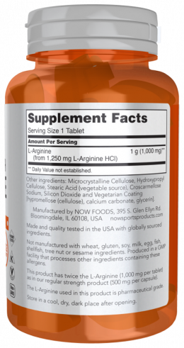 NOW L-Arginine 1000 mg, 60 таблеток