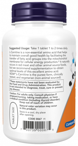 NOW L-Carnitine, L-Карнитин, 100 таблеток